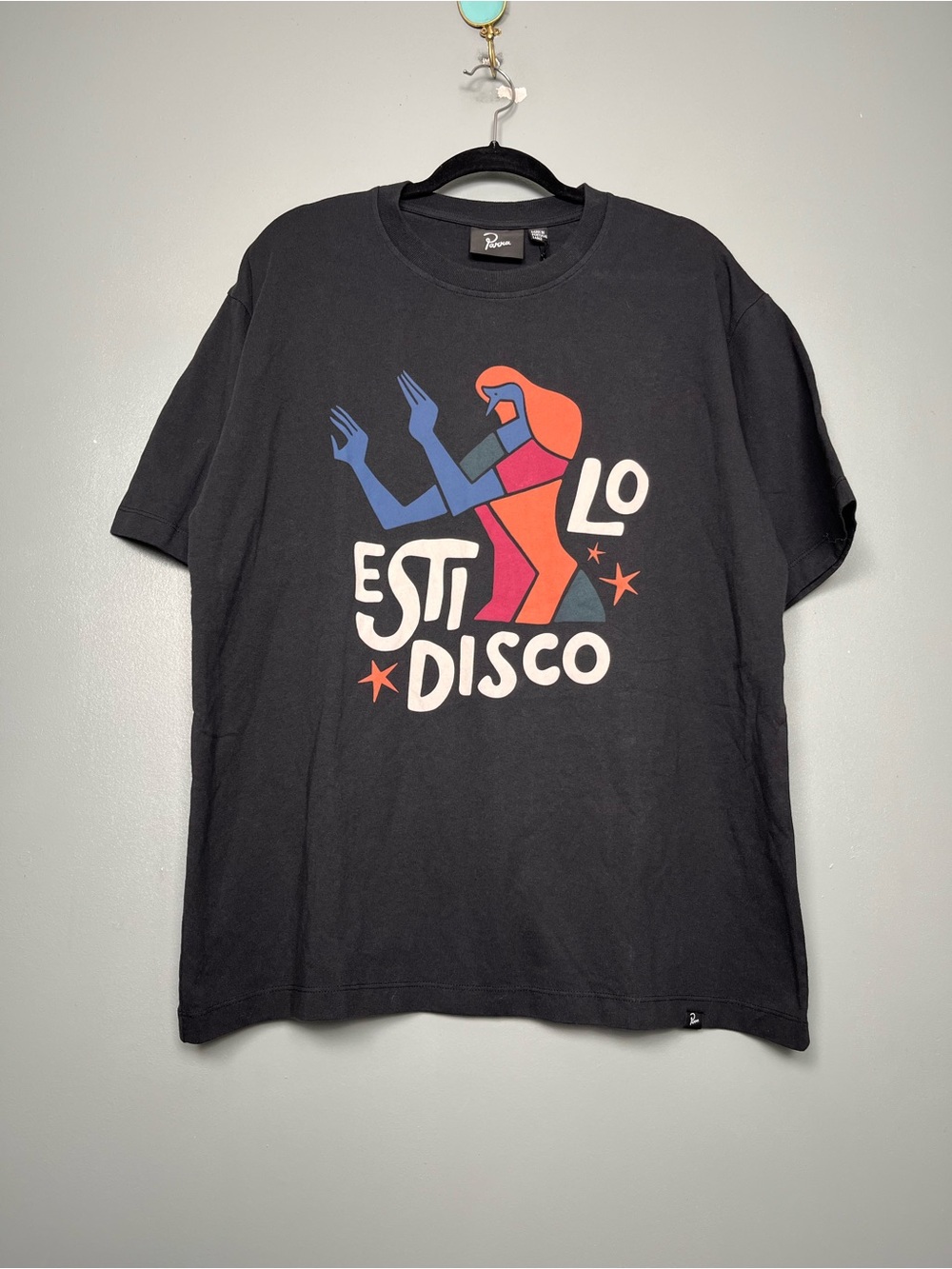 By Parra NWT Estilo Disco T Shirt Black Graphic Tee Cotton Size L